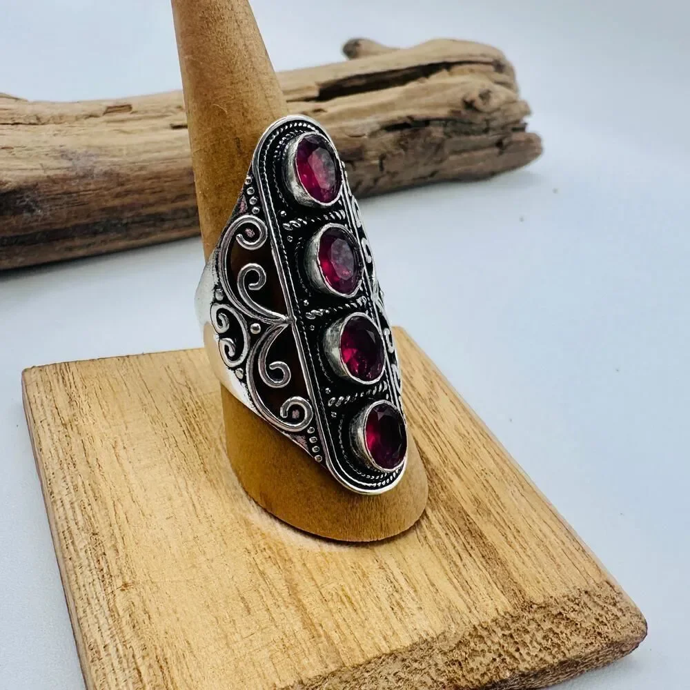 Pink Rubellite Sterling Silver Plated Statement Ring